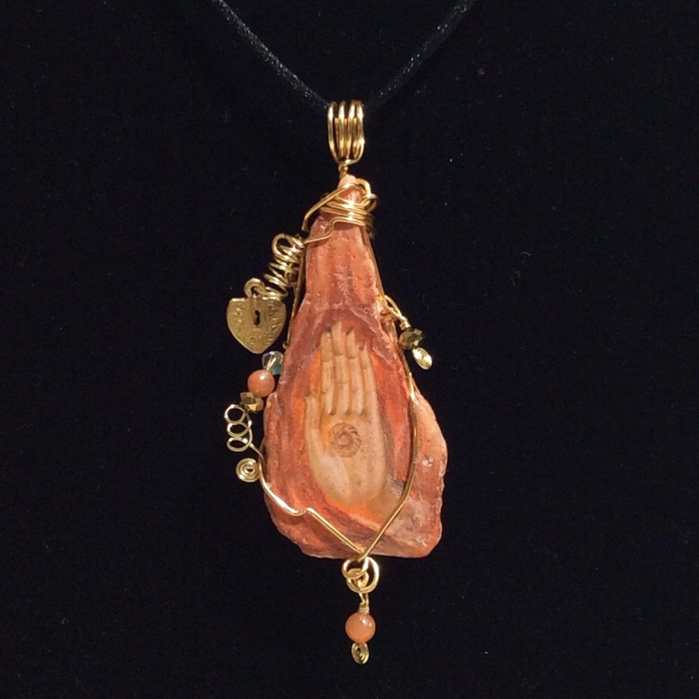 Hamsa Wire wrapped marble pendant